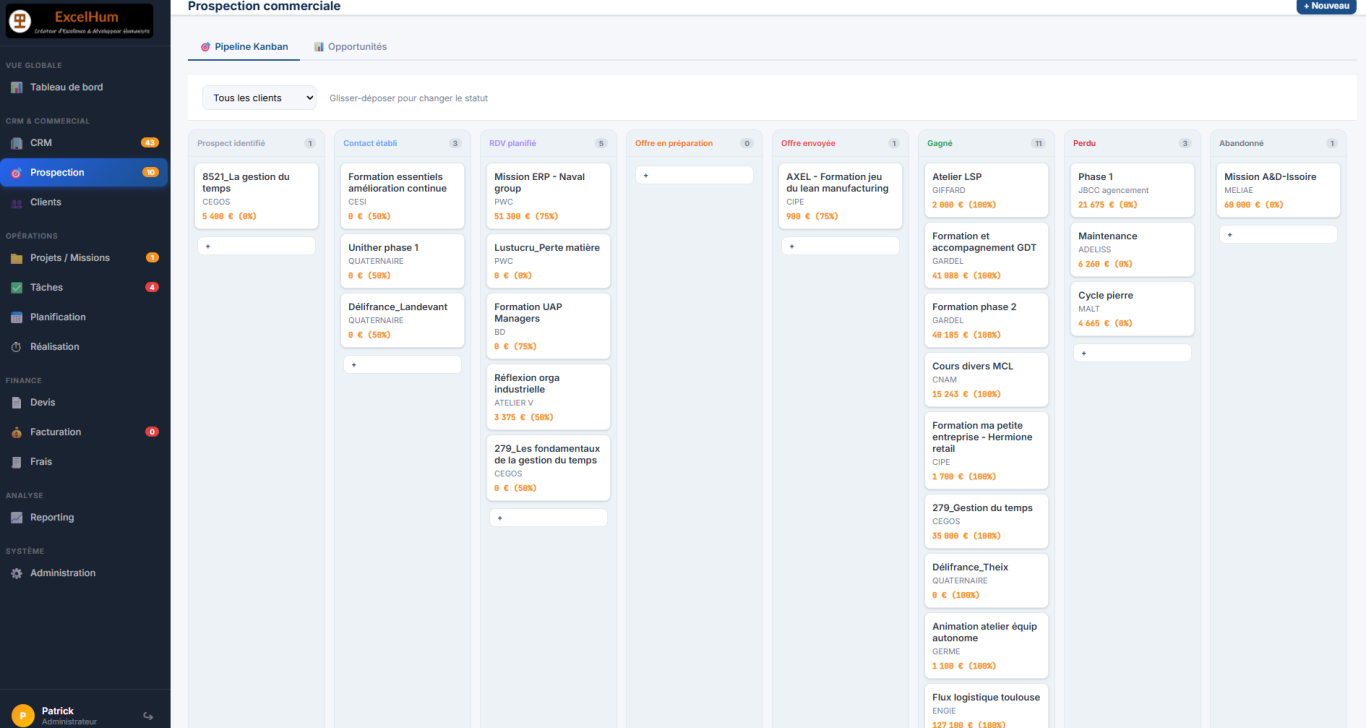 Hazo - Prospection Interface d'un tableau de gestion de projets, avec des colonnes et des tâches organisées.
